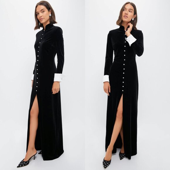 Tuckernuck NEW Black Velvet Loretta Long Sleeve Formal Maxi Dress Size S - Picture 3 of 11